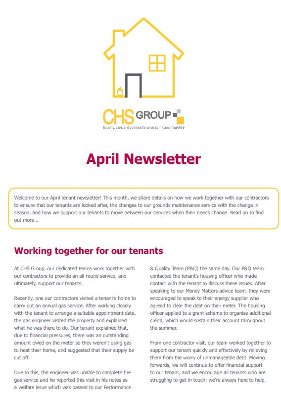 Front cover of CHS tenant newsletter April edition